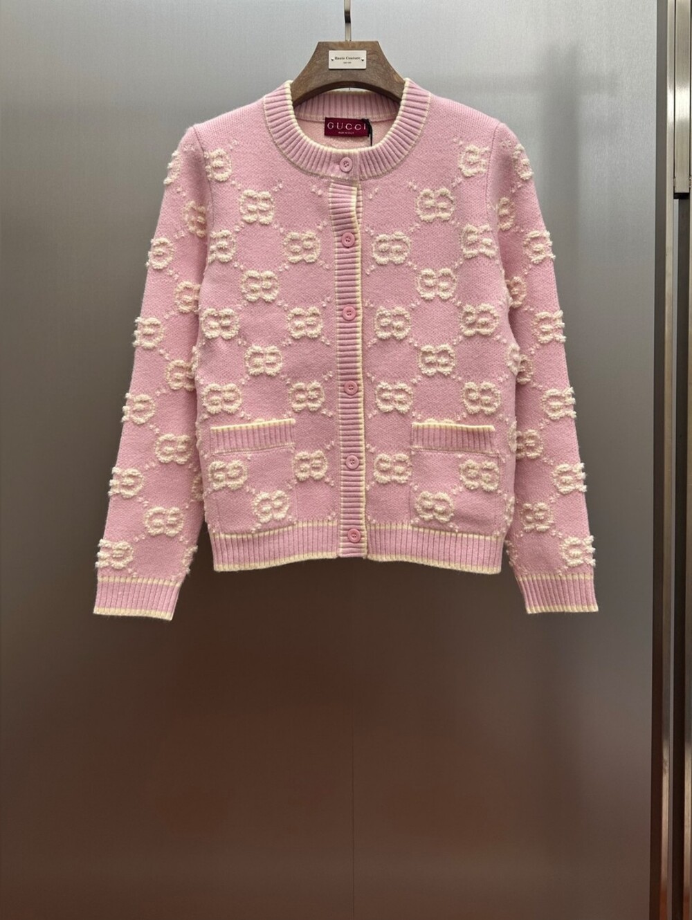 Gucci Pink Textured GG Knit Cardigan